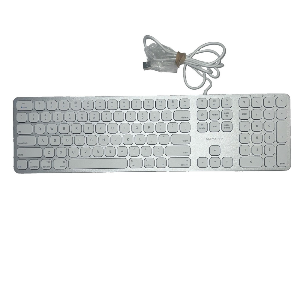 MACALLY Small Wired Keyboard for Mac & Windows, Silver Aluminum